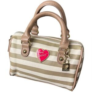 Betsy Johnson Striped Mini Handbag Crossbody Heart Logo Charm W/ Strap NWOT